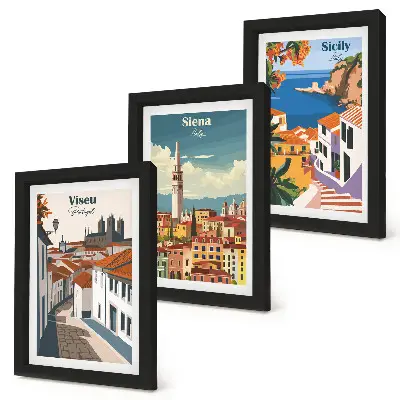 Galerie de perete cu ilustrații retro ale orașelor celebre din întreaga lume