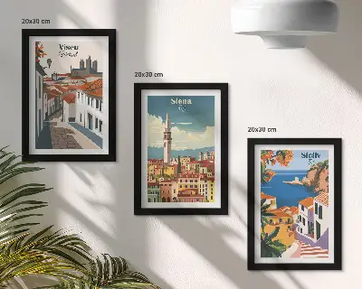 Galerie de perete cu ilustrații retro ale orașelor celebre din întreaga lume
