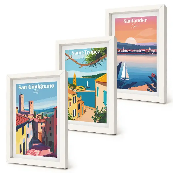 Set de 3 tablouri cu orașe italiene și peisaje retro de pe litoral