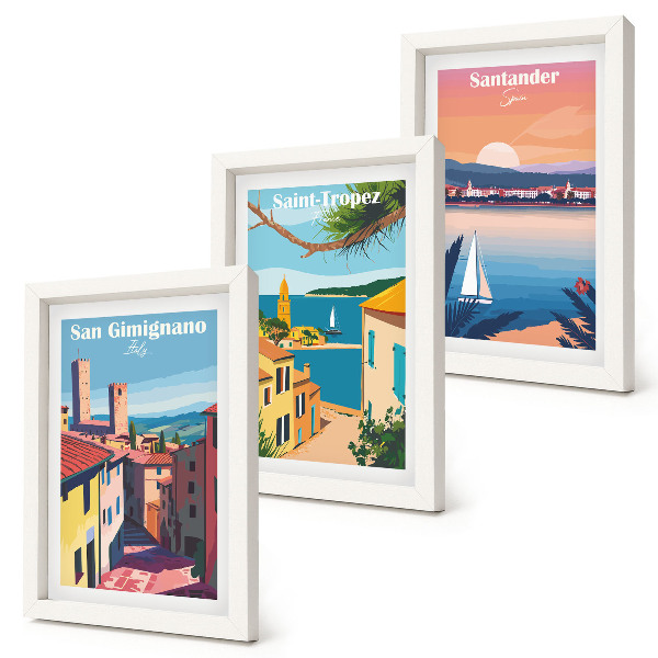 Set 3 tablouri Orașe italiene și peisaje retro de pe litoral