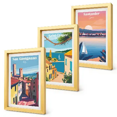 Set de 3 tablouri cu orașe italiene și peisaje retro de pe litoral