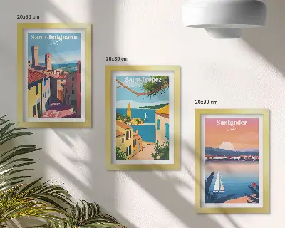 Set de 3 tablouri cu orașe italiene și peisaje retro de pe litoral