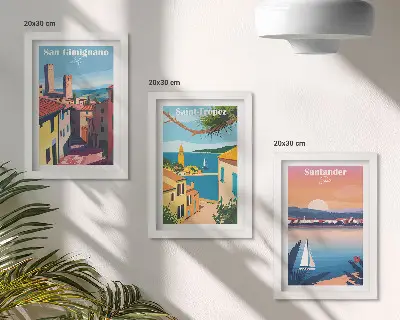 Set de 3 tablouri cu orașe italiene și peisaje retro de pe litoral