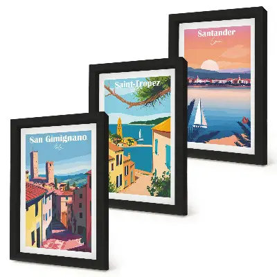 Set de 3 tablouri cu orașe italiene și peisaje retro de pe litoral