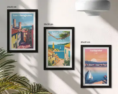 Set de 3 tablouri cu orașe italiene și peisaje retro de pe litoral