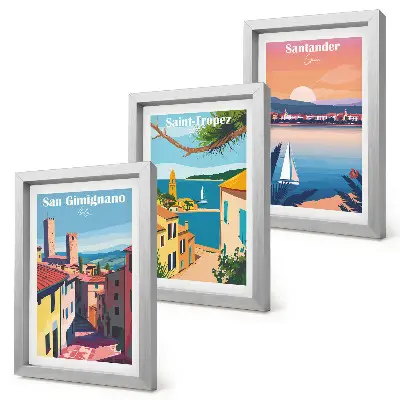 Set de 3 tablouri cu orașe italiene și peisaje retro de pe litoral
