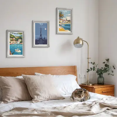 Set 3 tablouri cu vederi ale orașelor de coastă și arhitectură
