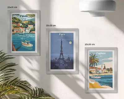 Set 3 tablouri cu vederi ale orașelor de coastă și arhitectură