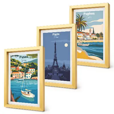 Set 3 tablouri cu vederi ale orașelor de coastă și arhitectură