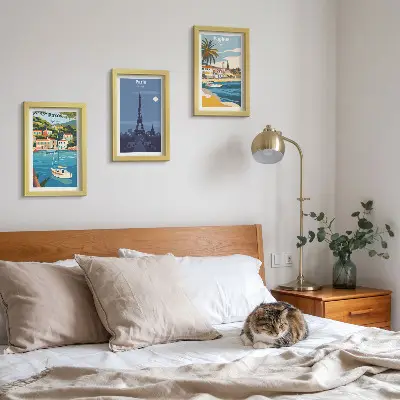 Set 3 tablouri cu vederi ale orașelor de coastă și arhitectură