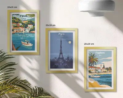 Set 3 tablouri cu vederi ale orașelor de coastă și arhitectură