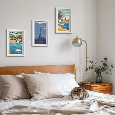 Set 3 tablouri cu vederi ale orașelor de coastă și arhitectură
