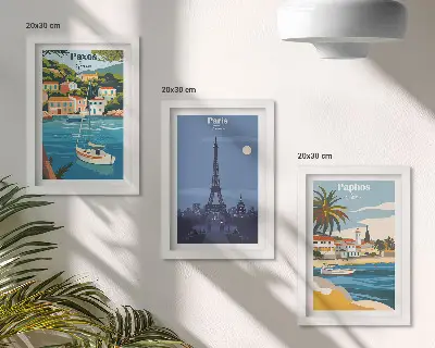 Set 3 tablouri cu vederi ale orașelor de coastă și arhitectură