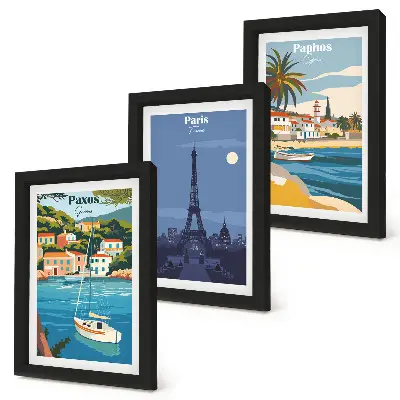Set 3 tablouri cu vederi ale orașelor de coastă și arhitectură