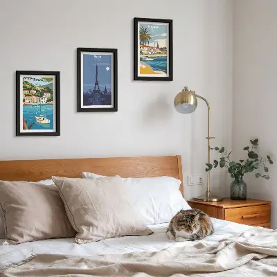 Set 3 tablouri cu vederi ale orașelor de coastă și arhitectură