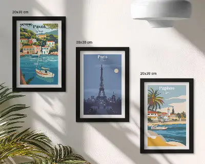 Set 3 tablouri cu vederi ale orașelor de coastă și arhitectură