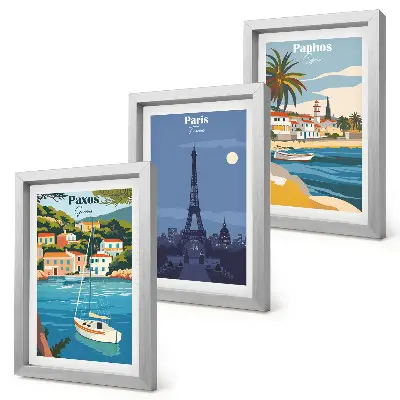 Set 3 tablouri cu vederi ale orașelor de coastă și arhitectură