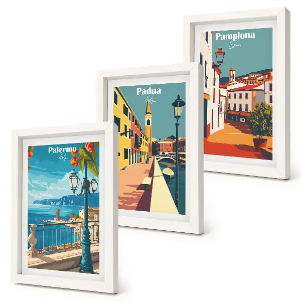 Galerie de perete cu orașe populare în stil ilustrativ retro