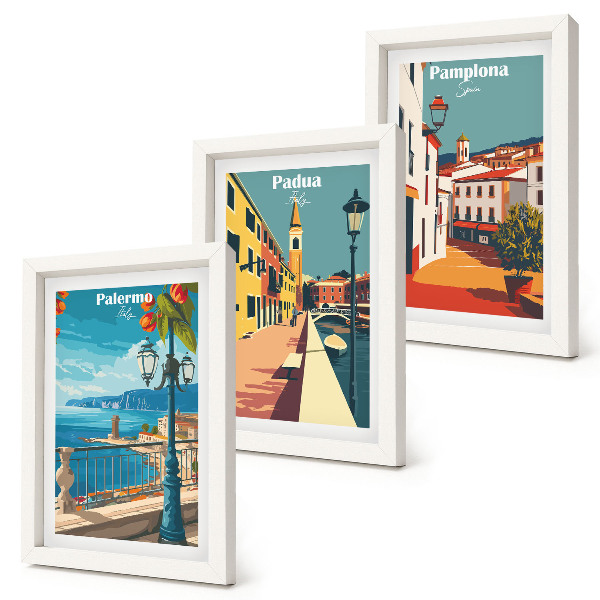 Galerie de perete Orașe populare într-un stil ilustrativ retro