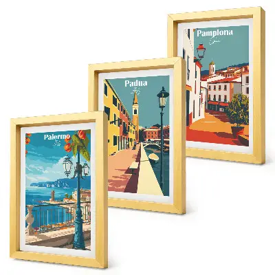 Galerie de perete cu orașe populare în stil ilustrativ retro