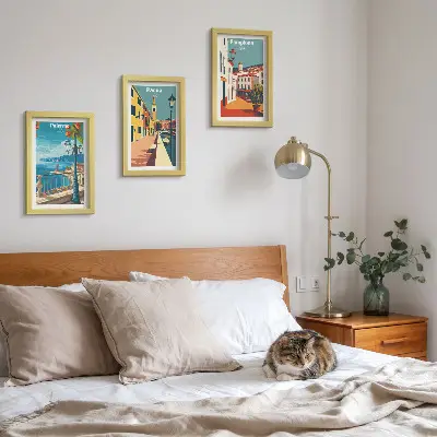 Galerie de perete cu orașe populare în stil ilustrativ retro
