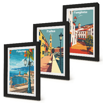 Galerie de perete Orașe populare într-un stil ilustrativ retro