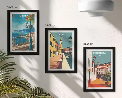Galerie de perete cu orașe populare în stil ilustrativ retro