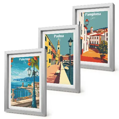 Galerie de perete cu orașe populare în stil ilustrativ retro