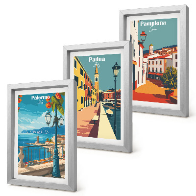 Galerie de perete Orașe populare într-un stil ilustrativ retro