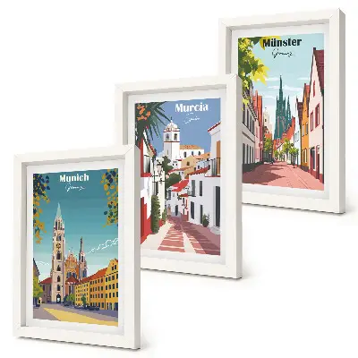 Set de 3 tablouri cu ilustrații colorate ale orașelor europene