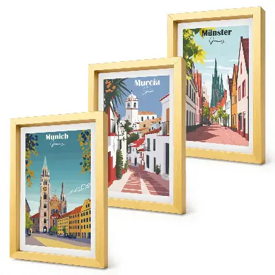 Set de 3 tablouri cu ilustrații colorate ale orașelor europene
