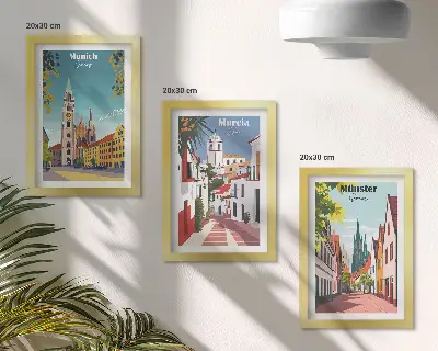 Set de 3 tablouri cu ilustrații colorate ale orașelor europene