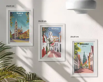 Set de 3 tablouri cu ilustrații colorate ale orașelor europene