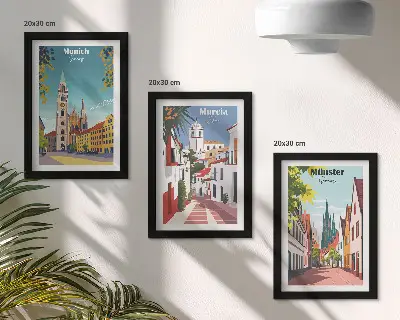 Set de 3 tablouri cu ilustrații colorate ale orașelor europene
