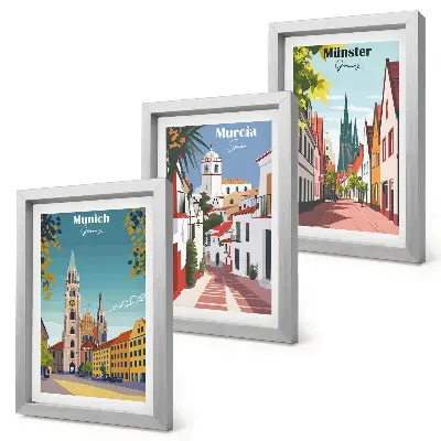 Set de 3 tablouri cu ilustrații colorate ale orașelor europene