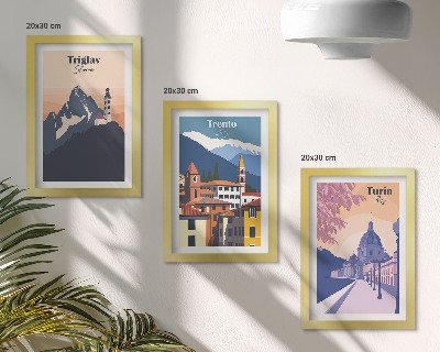 Set 3 tablouri Ilustrații colorate de munți și arhitectură retro