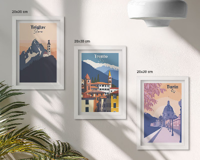 Set 3 tablouri Ilustrații colorate de munți și arhitectură retro