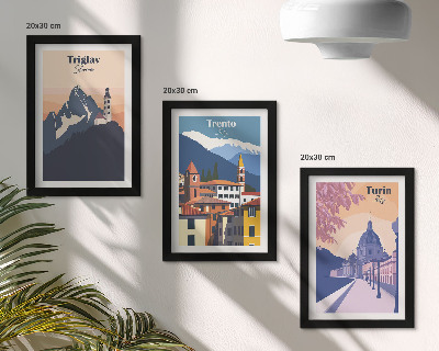 Set 3 tablouri Ilustrații colorate de munți și arhitectură retro