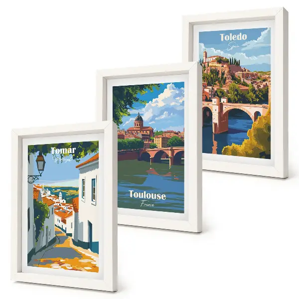 Galerie de perete cu grafică în stil retro a orașelor celebre
