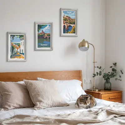 Galerie de perete cu grafică în stil retro a orașelor celebre