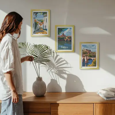 Galerie de perete cu grafică în stil retro a orașelor celebre