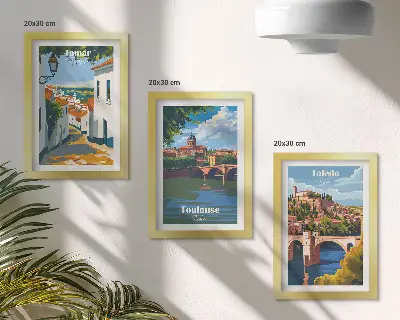 Galerie de perete cu grafică în stil retro a orașelor celebre