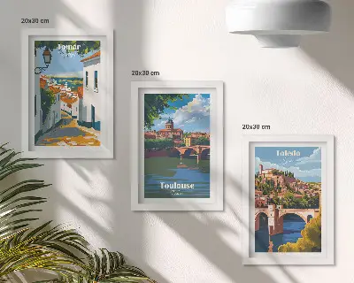 Galerie de perete cu grafică în stil retro a orașelor celebre