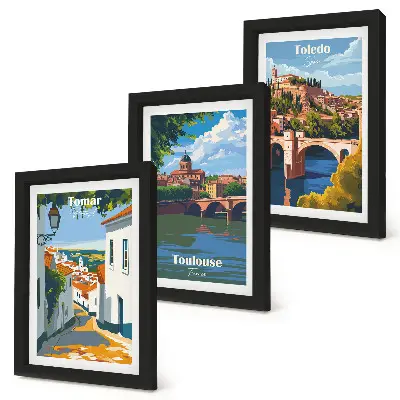 Galerie de perete cu grafică în stil retro a orașelor celebre