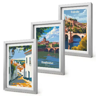 Galerie de perete cu grafică în stil retro a orașelor celebre
