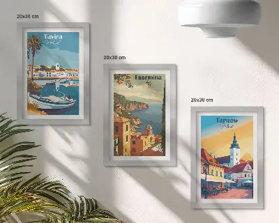Set 3 tablouri cu vederi ale orașelor de coastă și arhitectură