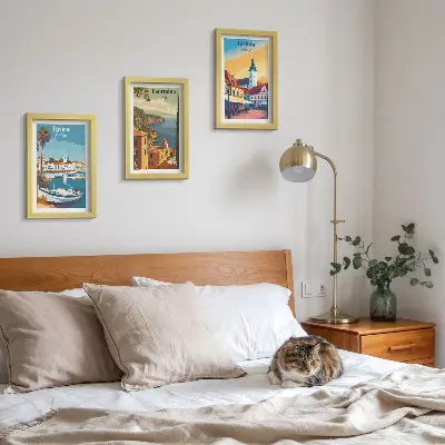 Set 3 tablouri cu vederi ale orașelor de coastă și arhitectură