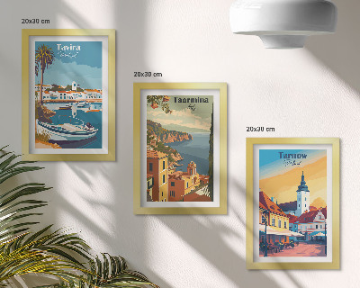 Set 3 tablouri Vederi ale orașelor de coastă și ale arhitecturii lor