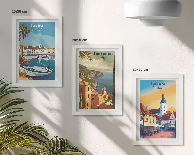 Set 3 tablouri cu vederi ale orașelor de coastă și arhitectură