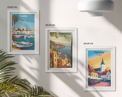 Set 3 tablouri Vederi ale orașelor de coastă și ale arhitecturii lor